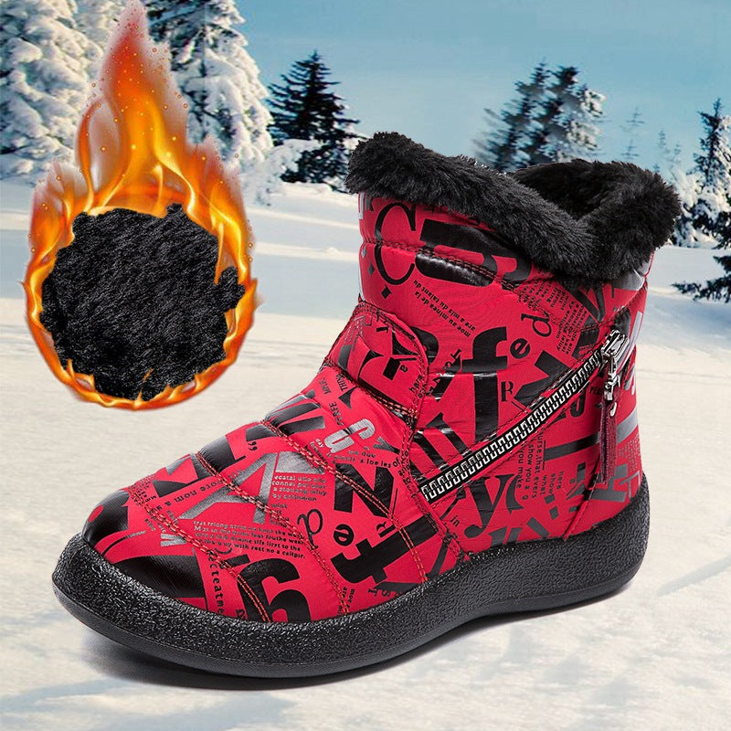 PHOENIXES™ Letter Print Boots Winter Warm Plush Snow Boot Women Shoes