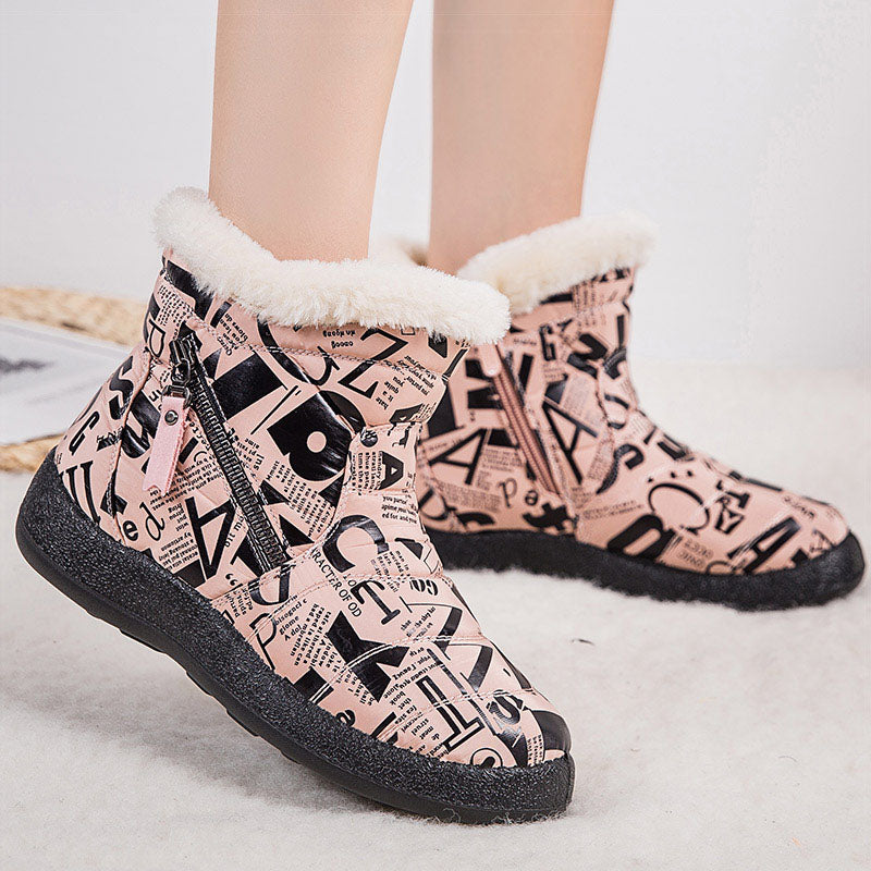 PHOENIXES™ Letter Print Boots Winter Warm Plush Snow Boot Women Shoes