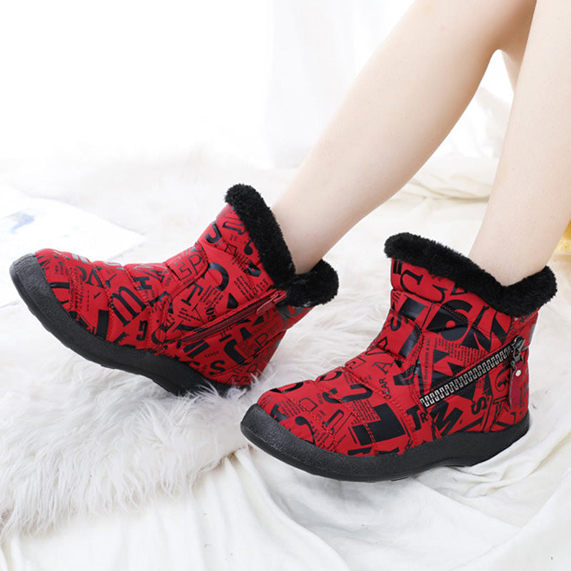 PHOENIXES™ Letter Print Boots Winter Warm Plush Snow Boot Women Shoes