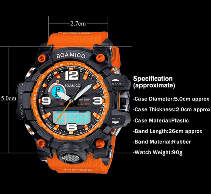 PHOENIXES™ BOAMIGO brand men sports watches dual display analog digital LED Electronic quartz watches 50M waterproof swimming watch F5100