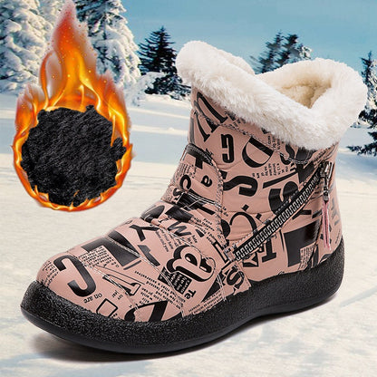 PHOENIXES™ Letter Print Boots Winter Warm Plush Snow Boot Women Shoes