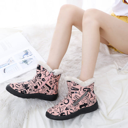 PHOENIXES™ Letter Print Boots Winter Warm Plush Snow Boot Women Shoes