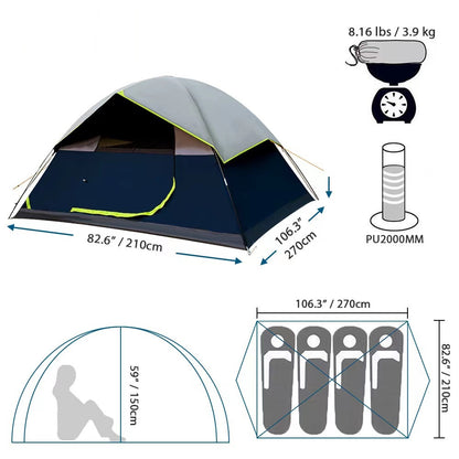 PHOENIXES™ 4 Person Black Coated Darkroom Tent For Camping Family  Tents