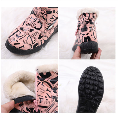 PHOENIXES™ Letter Print Boots Winter Warm Plush Snow Boot Women Shoes